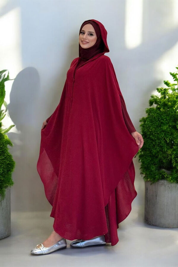 Kapüşonlu Ayrobin Pelerin 70021 Bordo - 3