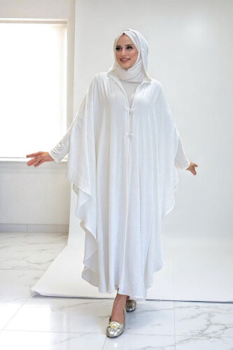 Kapüşonlu Ayrobin Pelerin 70021 Ekru - Bym Fashion