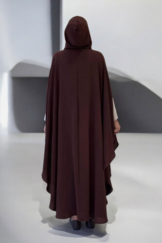 Kapüşonlu Ayrobin Pelerin 70021 Kahverengi - Bym Fashion (1)