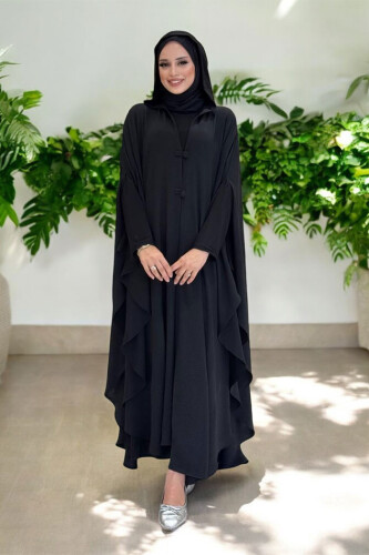 Kapüşonlu Ayrobin Pelerin 70021 Siyah - Bym Fashion