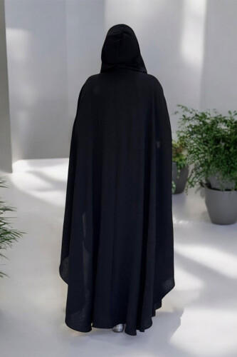 Kapüşonlu Ayrobin Pelerin 70021 Siyah - Bym Fashion (1)