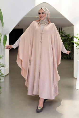 Kapüşonlu Ayrobin Pelerin 70021 Taş - Bym Fashion