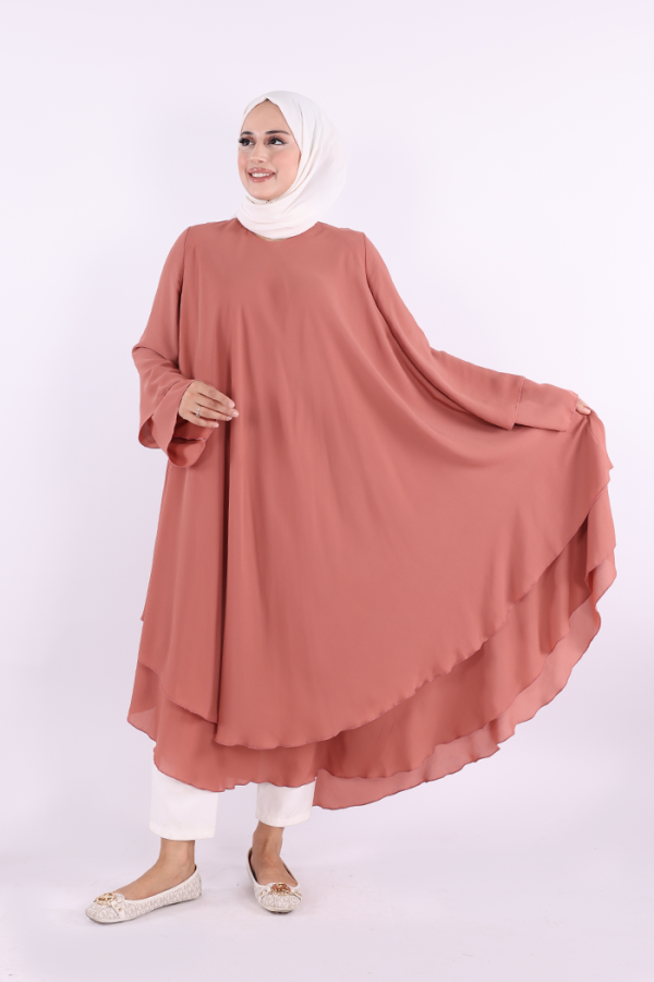 Kat Detaylı Tunik 3988 Gül Kurusu - 2