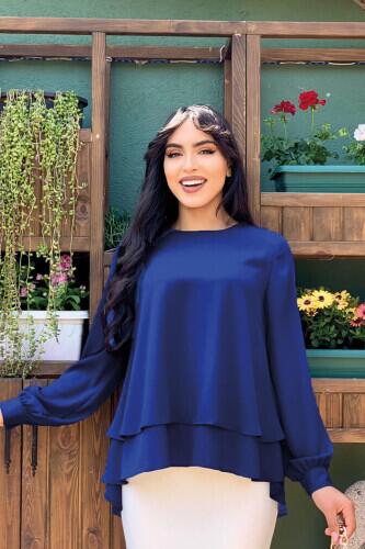 Kat Kat Kol Manşetli Şifon Bluz 5148 Lacivert - 1