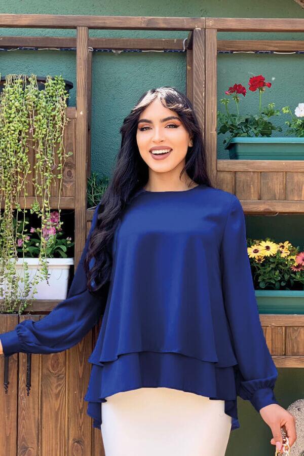 Kat Kat Kol Manşetli Şifon Bluz 5148 Lacivert - 1