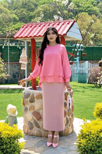Kat Kat Kol Manşetli Şifon Bluz 5148 Nar Çiçeği - 2