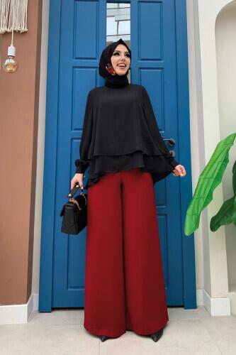 Kat Kat Kol Manşetli Şifon Bluz 5148 Siyah - 1