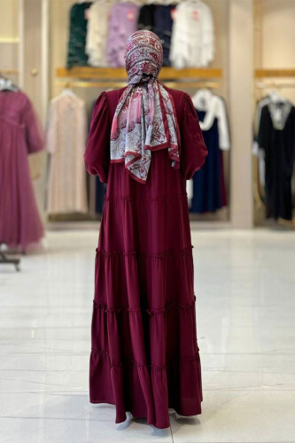 Katlı Salaş Elbise 6023 Bordo - Bym Fashion (1)