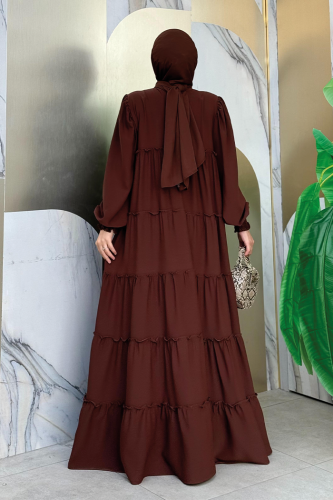 Katlı Salaş Elbise 6023 Kahverengi - Bym Fashion (1)