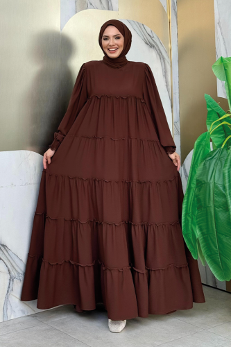 Katlı Salaş Elbise 6023 Kahverengi - Bym Fashion