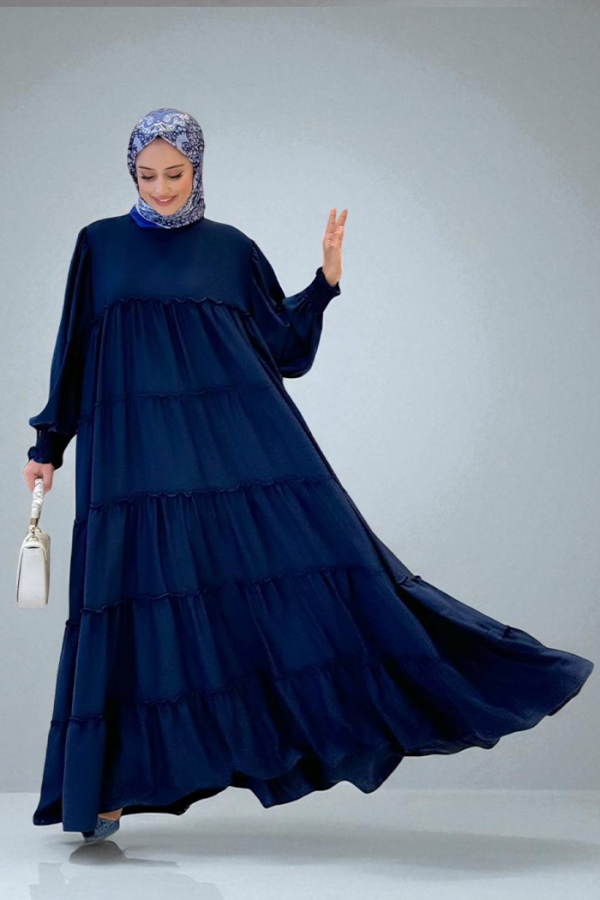 Katlı Salaş Elbise 6023 Lacivert - 6