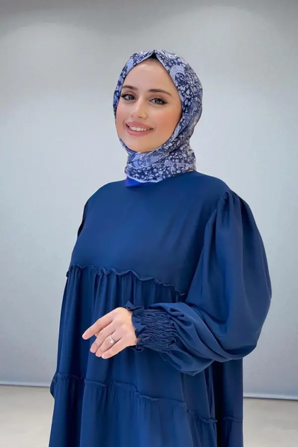 Katlı Salaş Elbise 6023 Lacivert - 3