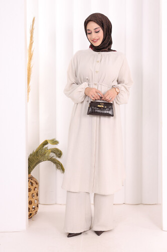 Hac Umre Keten Tunik Pantolon Takım 8013 Taş - Bym Fashion