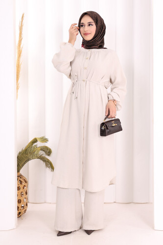 Hac Umre Keten Tunik Pantolon Takım 8013 Taş - Bym Fashion (1)