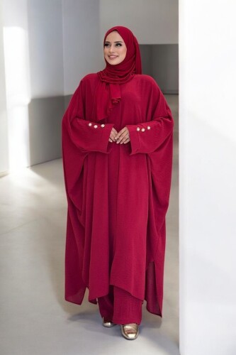 Kol Düğme Detaylı Tunik Pantolon İkili Takım 8688 Bordo - Bym Fashion