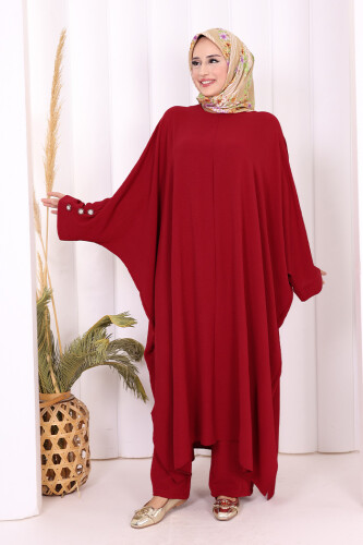 Kol Düğme Detaylı Tunik Pantolon İkili Takım 8688 Bordo - 6
