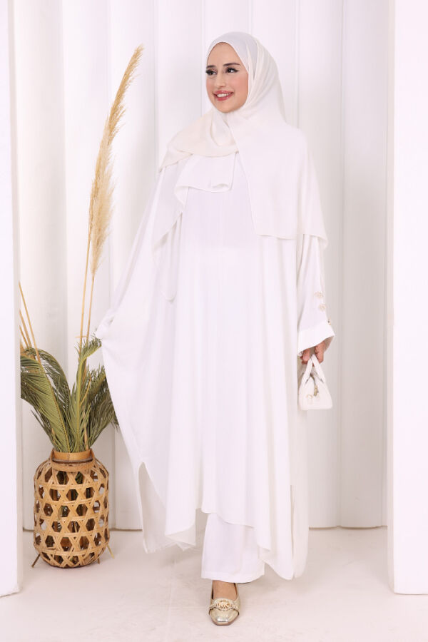 Kol Düğme Detaylı Tunik Pantolon İkili Takım 8688 Ekru - 11