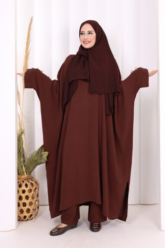 Kol Düğme Detaylı Tunik Pantolon İkili Takım 8688 Kahverengi - 5