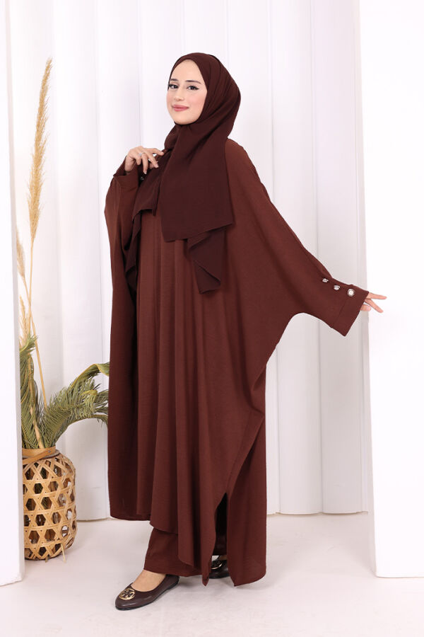 Kol Düğme Detaylı Tunik Pantolon İkili Takım 8688 Kahverengi - 7
