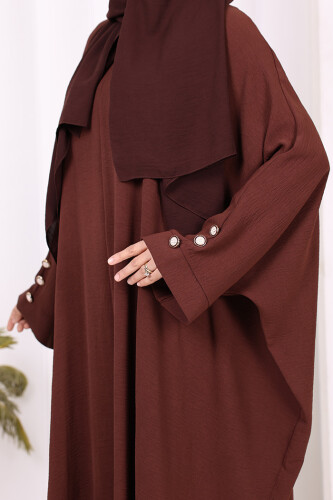Kol Düğme Detaylı Tunik Pantolon İkili Takım 8688 Kahverengi - 10