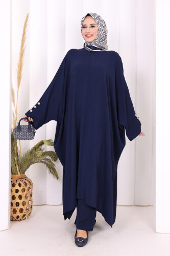 Kol Düğme Detaylı Tunik Pantolon İkili Takım 8688 Lacivert - 5