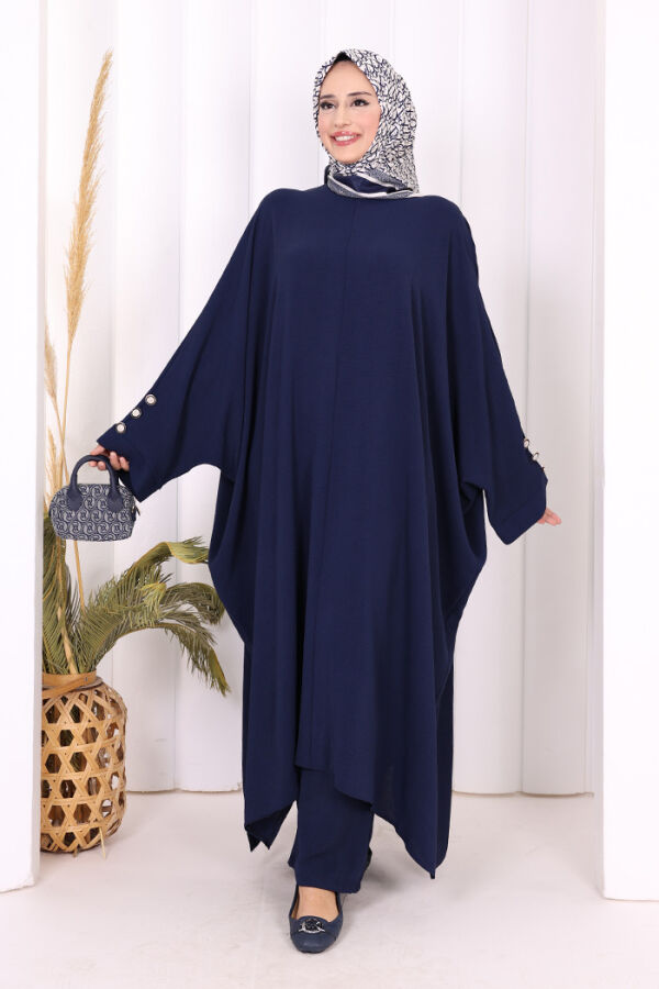 Kol Düğme Detaylı Tunik Pantolon İkili Takım 8688 Lacivert - 5
