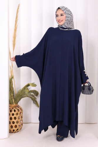 Kol Düğme Detaylı Tunik Pantolon İkili Takım 8688 Lacivert - 7