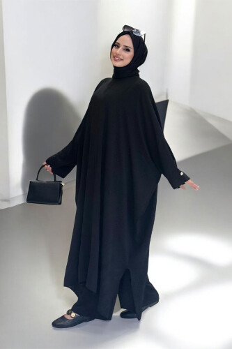 Kol Düğme Detaylı Tunik Pantolon İkili Takım 8688 Siyah - 3