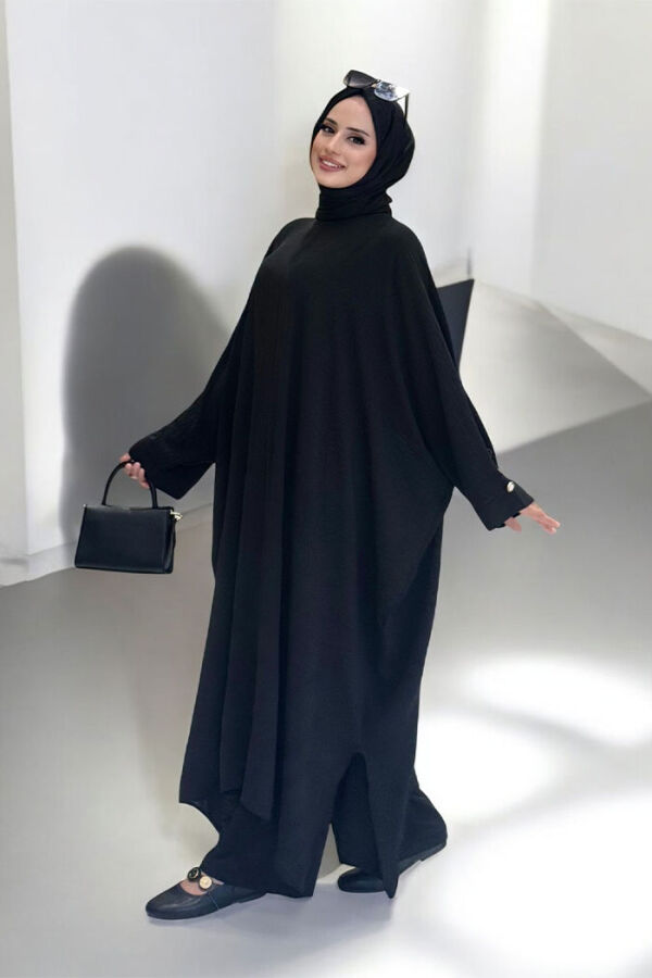 Kol Düğme Detaylı Tunik Pantolon İkili Takım 8688 Siyah - 3