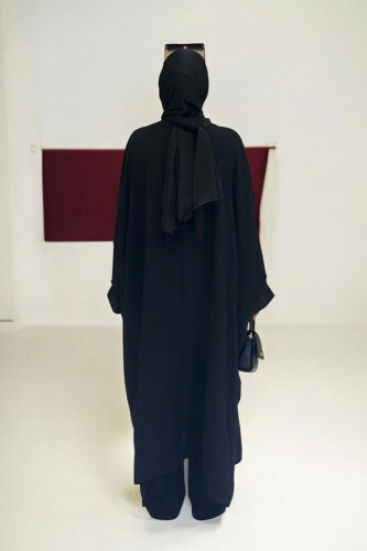 Kol Düğme Detaylı Tunik Pantolon İkili Takım 8688 Siyah - Bym Fashion (1)