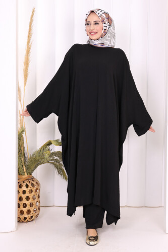 Kol Düğme Detaylı Tunik Pantolon İkili Takım 8688 Siyah - 6