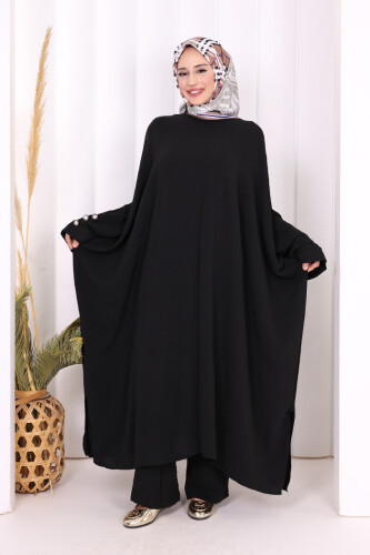 Kol Düğme Detaylı Tunik Pantolon İkili Takım 8688 Siyah - 7