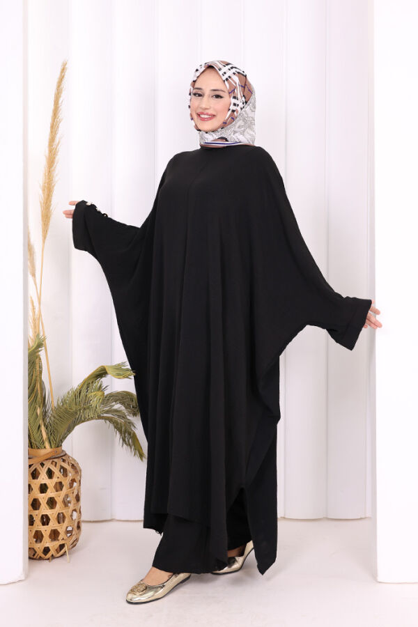 Kol Düğme Detaylı Tunik Pantolon İkili Takım 8688 Siyah - 8