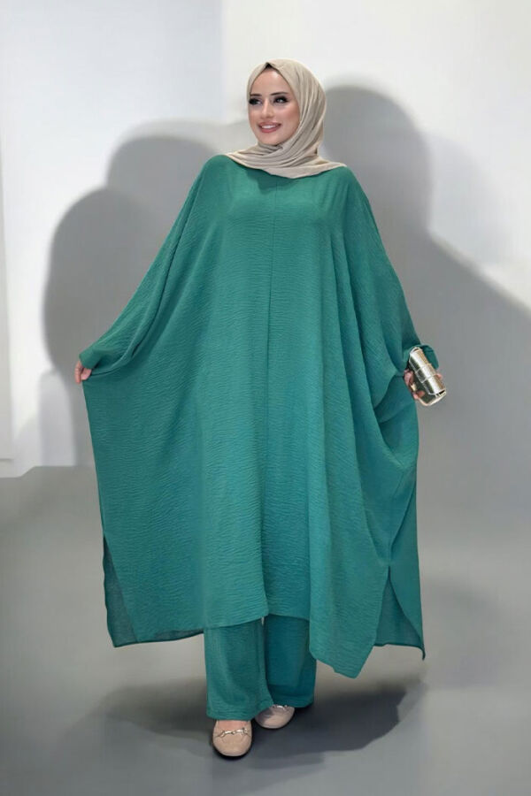 Kol Düğme Detaylı Tunik Pantolon İkili Takım 8688 Zümrüt - 1