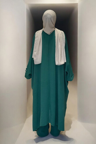 Kol Düğme Detaylı Tunik Pantolon İkili Takım 8688 Zümrüt - Bym Fashion (1)