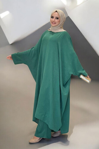 Kol Düğme Detaylı Tunik Pantolon İkili Takım 8688 Zümrüt - 3