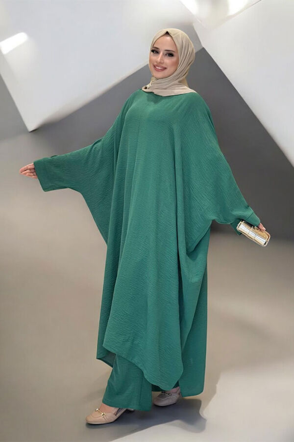 Kol Düğme Detaylı Tunik Pantolon İkili Takım 8688 Zümrüt - 3