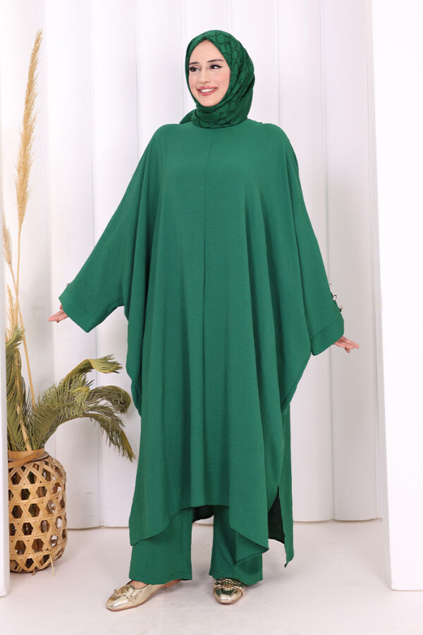 Kol Düğme Detaylı Tunik Pantolon İkili Takım 8688 Zümrüt - 5