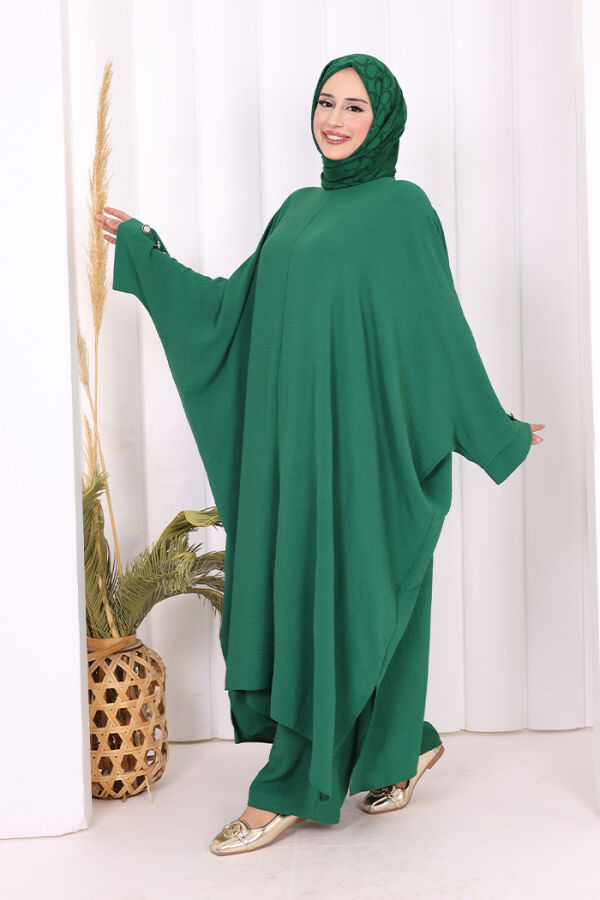 Kol Düğme Detaylı Tunik Pantolon İkili Takım 8688 Zümrüt - 8