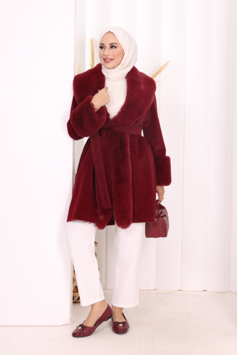 Kürklü Kaban 70062 Bordo - Bym Fashion (1)