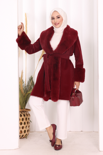 Kürklü Kaban 70062 Bordo - Bym Fashion