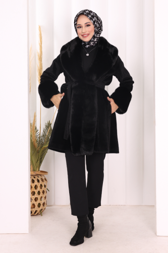 Kürklü Kaban 70062 Siyah - Bym Fashion (1)