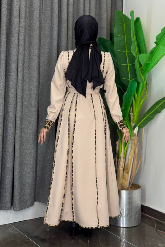 Leopar Biyeli Kemerli Elbise 3930 Taş - Bym Fashion (1)