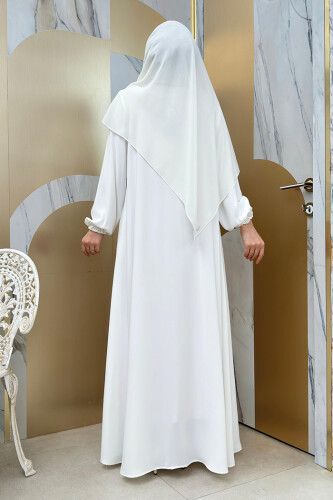 Fermuarlı Kol Manşetleri Büzgülü Mevlana Ferace 6007 Ekru - Bym Fashion (1)