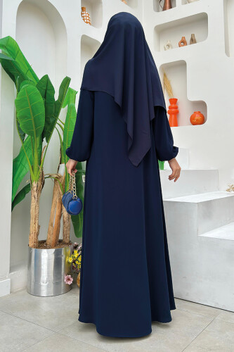 Fermuarlı Kol Manşetleri Büzgülü Mevlana Ferace 6007 Lacivert - Bym Fashion (1)