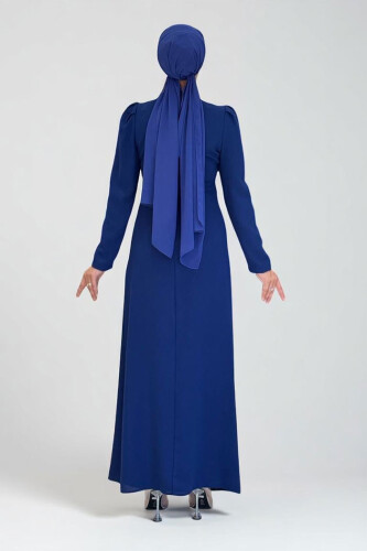 Omuz ve Bel Kısmı Taş Detaylı Abiye Elbise 3909 Lacivert - Bym Fashion (1)
