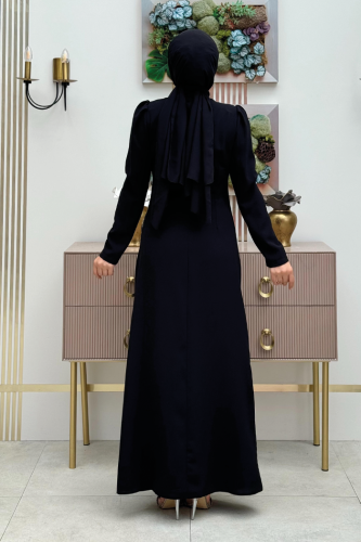 Omuz ve Bel Kısmı Taş Detaylı Abiye Elbise 3909 Siyah - Bym Fashion (1)