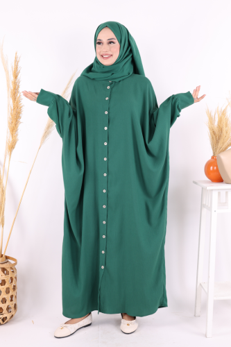 Ön Kısmı Boydan Düğmeli Salaş Elbise 7910 Zümrüt - 5