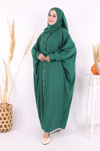 Ön Kısmı Boydan Düğmeli Salaş Elbise 7910 Zümrüt - 6