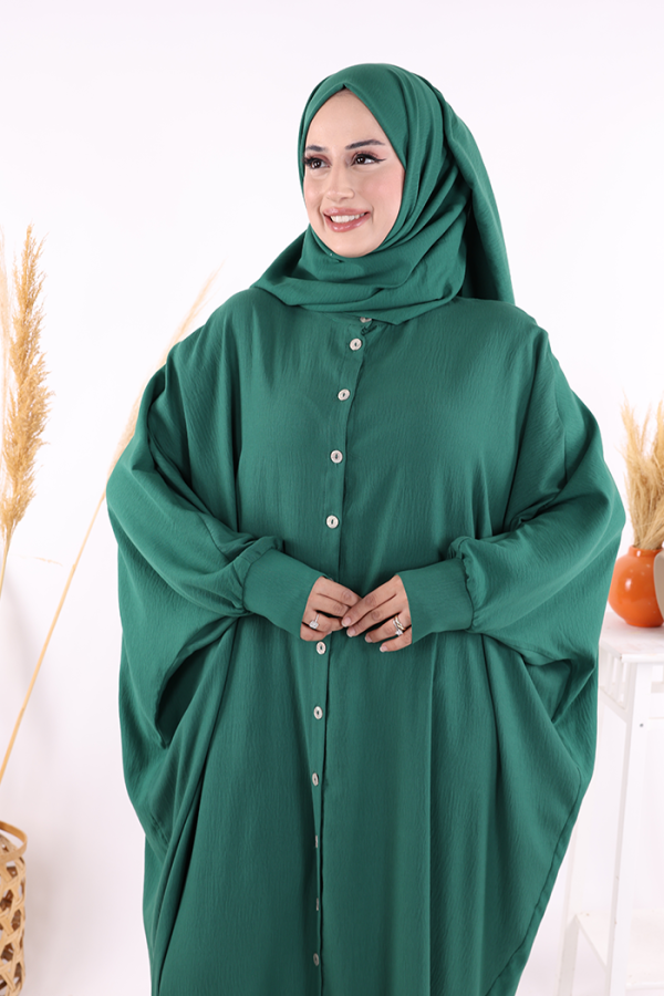 Ön Kısmı Boydan Düğmeli Salaş Elbise 7910 Zümrüt - 8